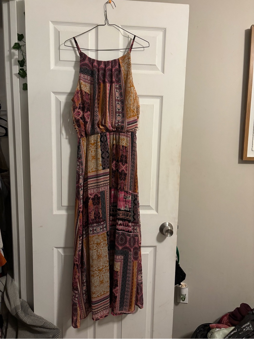 Tacera Pink and Gold Boho Patchwork Maxi Dress